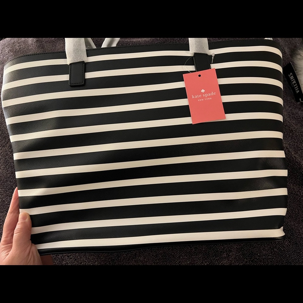 Kate Spade Margaretta Shore Sailing Black and White Striped Large Tote Bag